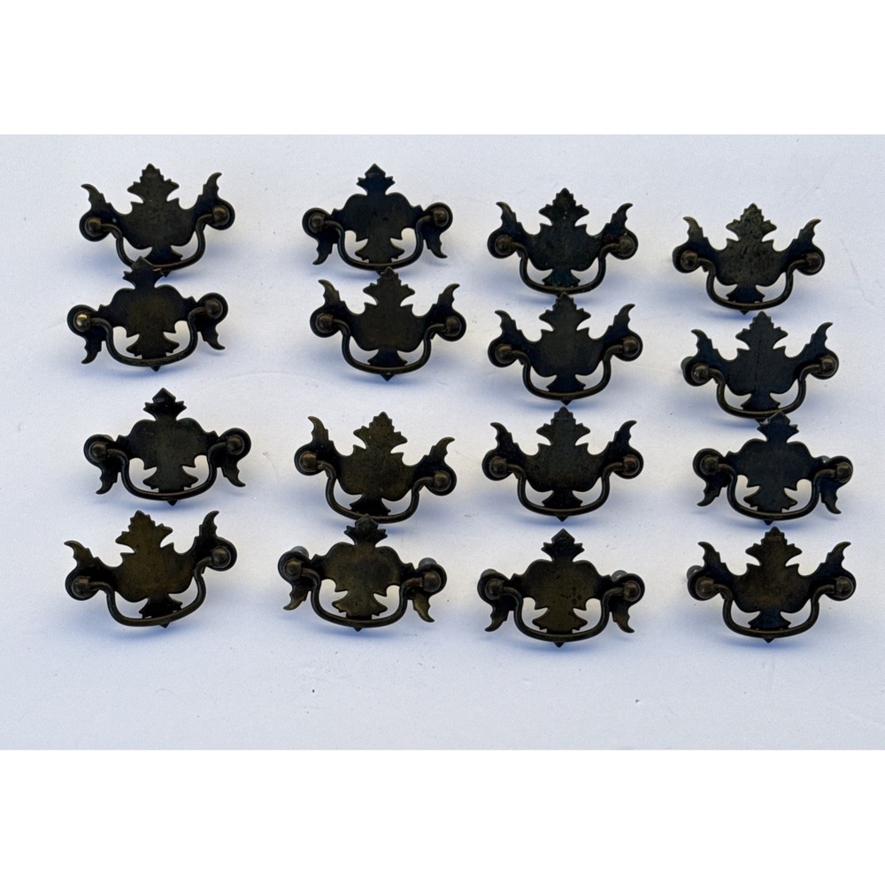 16 Vintage Batwing Drawer Pulls Antique Brass Chippendale Style Furniture Hardwa